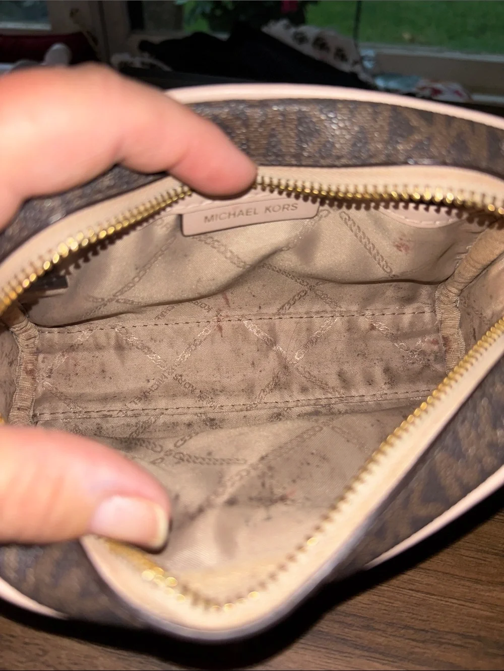 Michael Kors Brown with Pink Trim Signature Toiletry Pouch